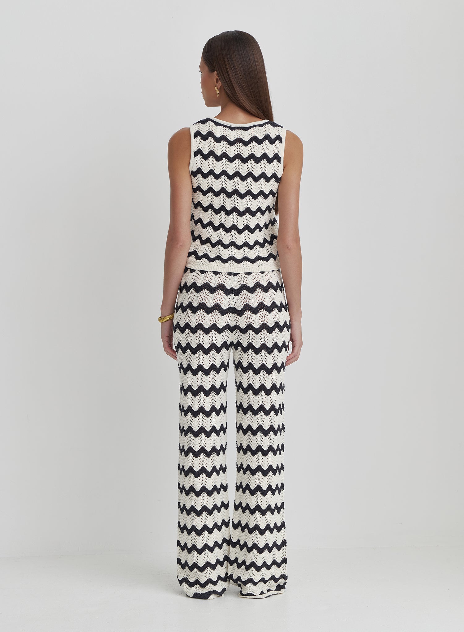 Navy And Cream Wave Crochet Tie Side Top